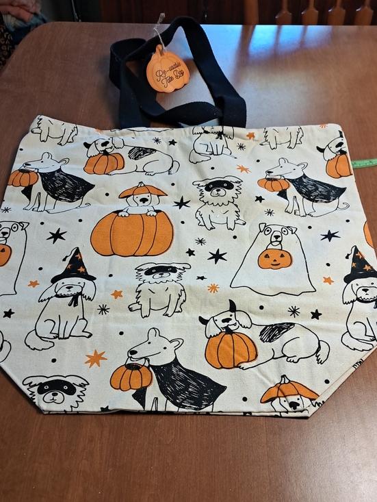 Other - Halloween Dog Pumpkin Tote Canvas Bag in Cream & Orange 20 X 19